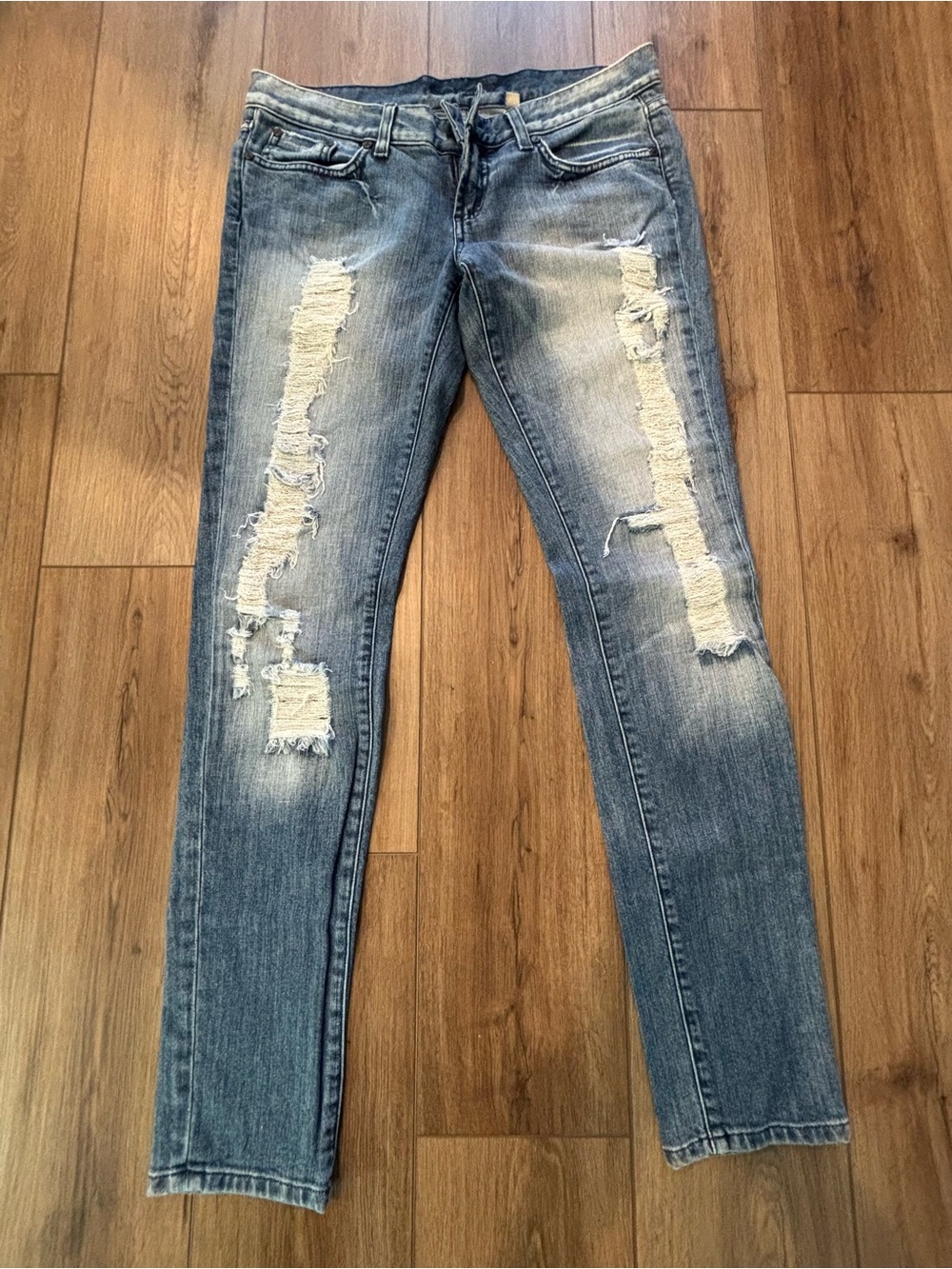 bebe Light Blue Distressed Skinny Jeans